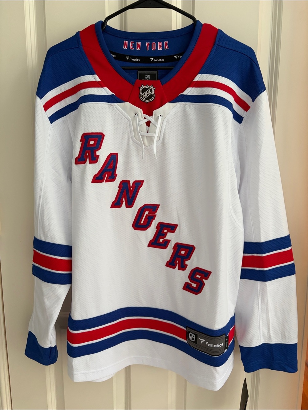 Fanatics New York Rangers White Jersey with Red and Blue Accents
